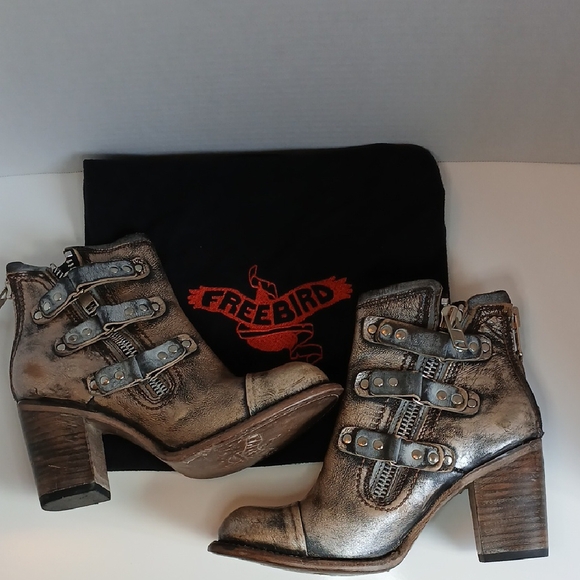 FreeBird Beckett Distressed Leather Zip Up High Heel Ankle Boots Size 9 - Picture 3 of 16